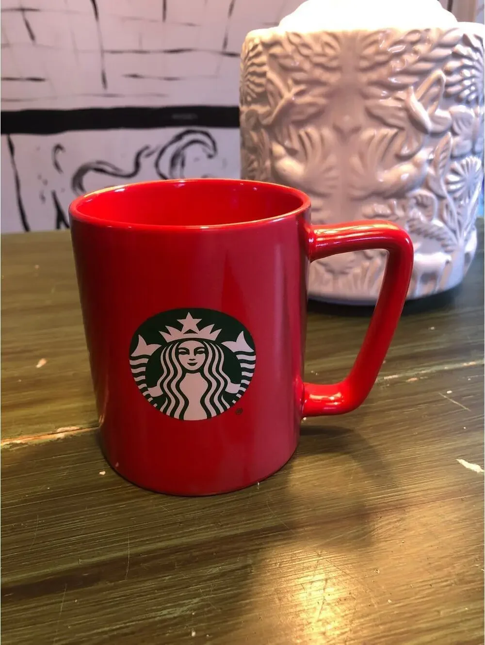 Starbucks NWOT Red Marbled Mug with Starbucks Mermaid
